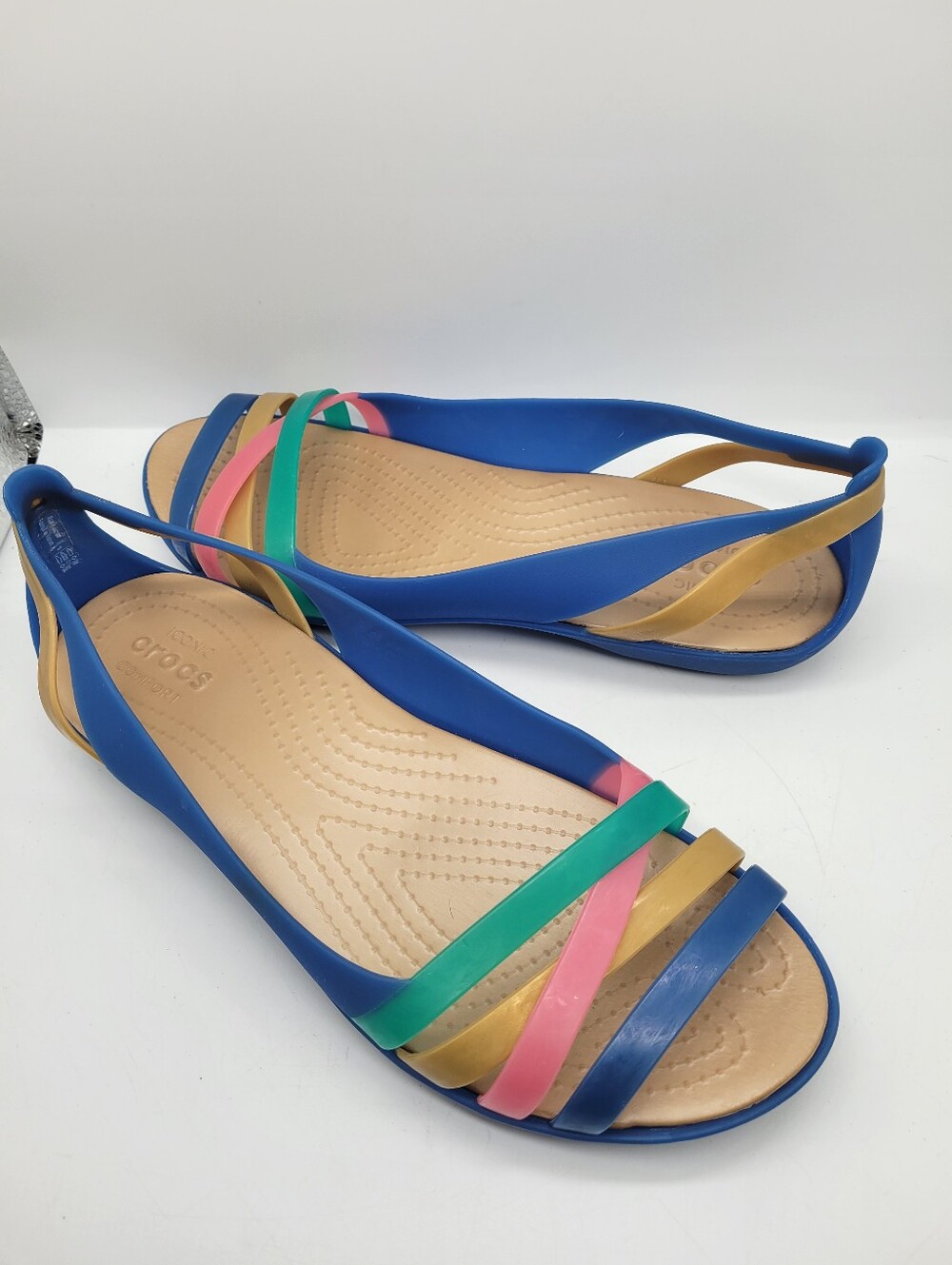 Blue Crocs Isabella Huarache 2 Flat sandals size 8W multi-colored translucent
